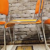 Set of 4 vintage chrome skai orange chairs 1970