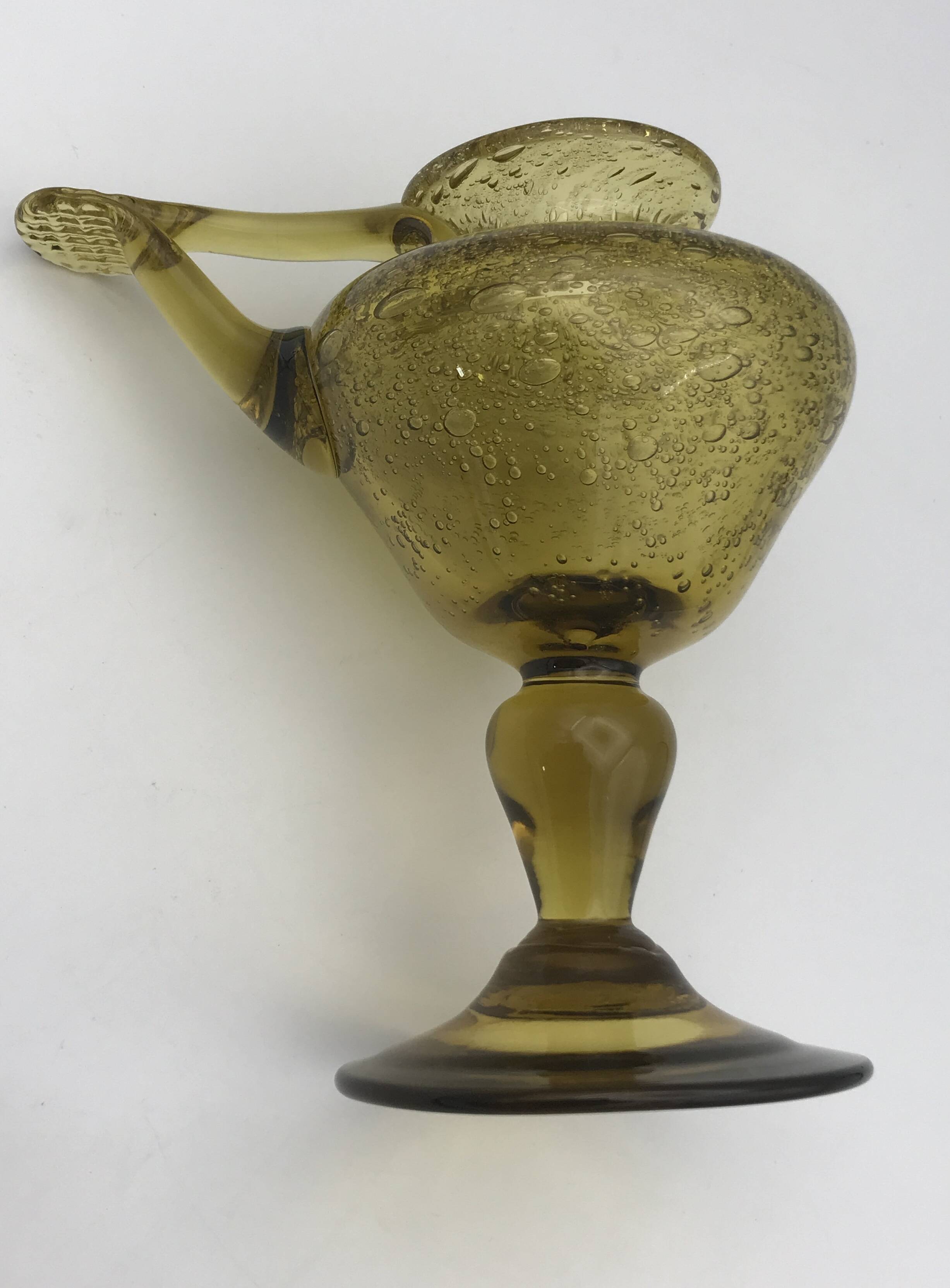 Yellow bubble hand blown glass oil lamp biot glassworks