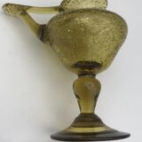 Lampe à huile en verre soufflé main bullé jaune verrerie biot