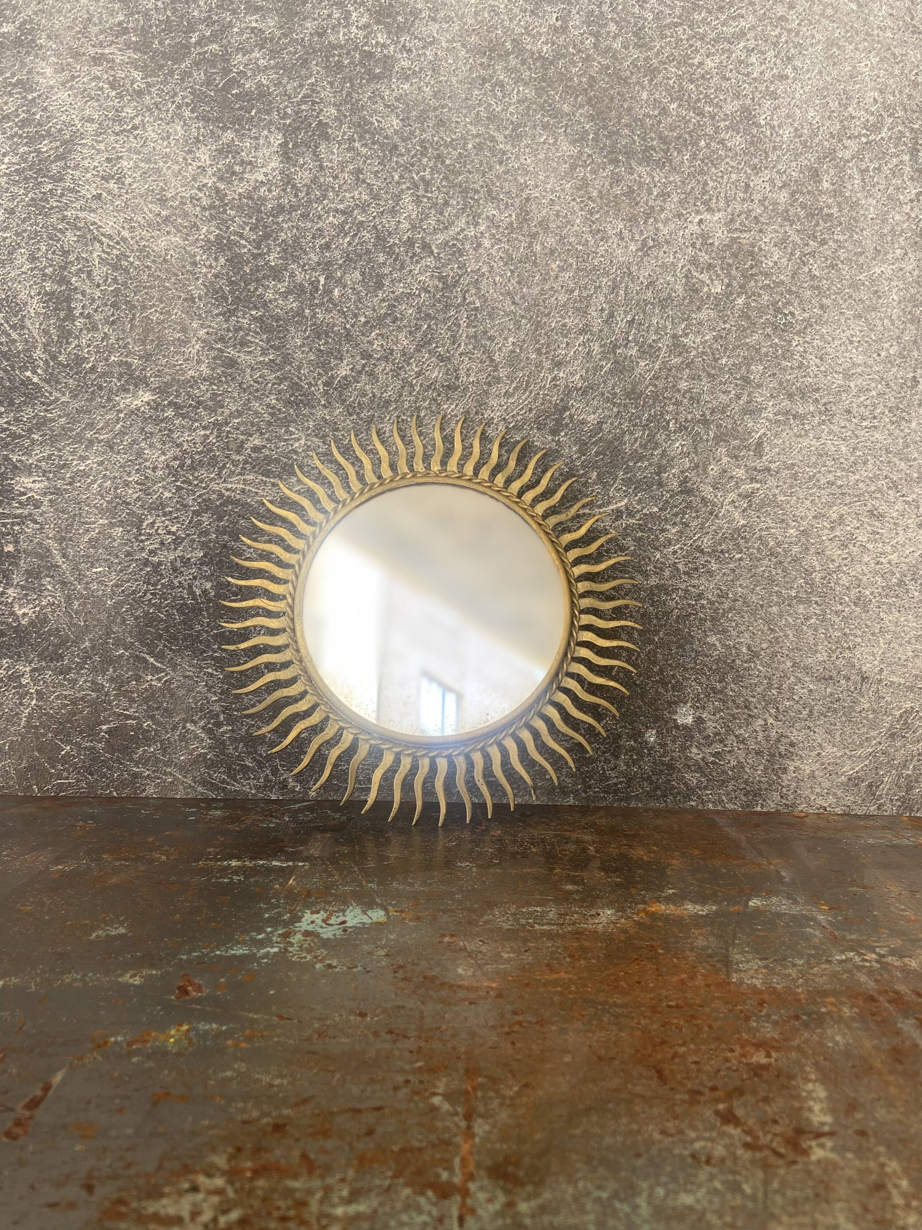 Vintage gold metal sun mirror