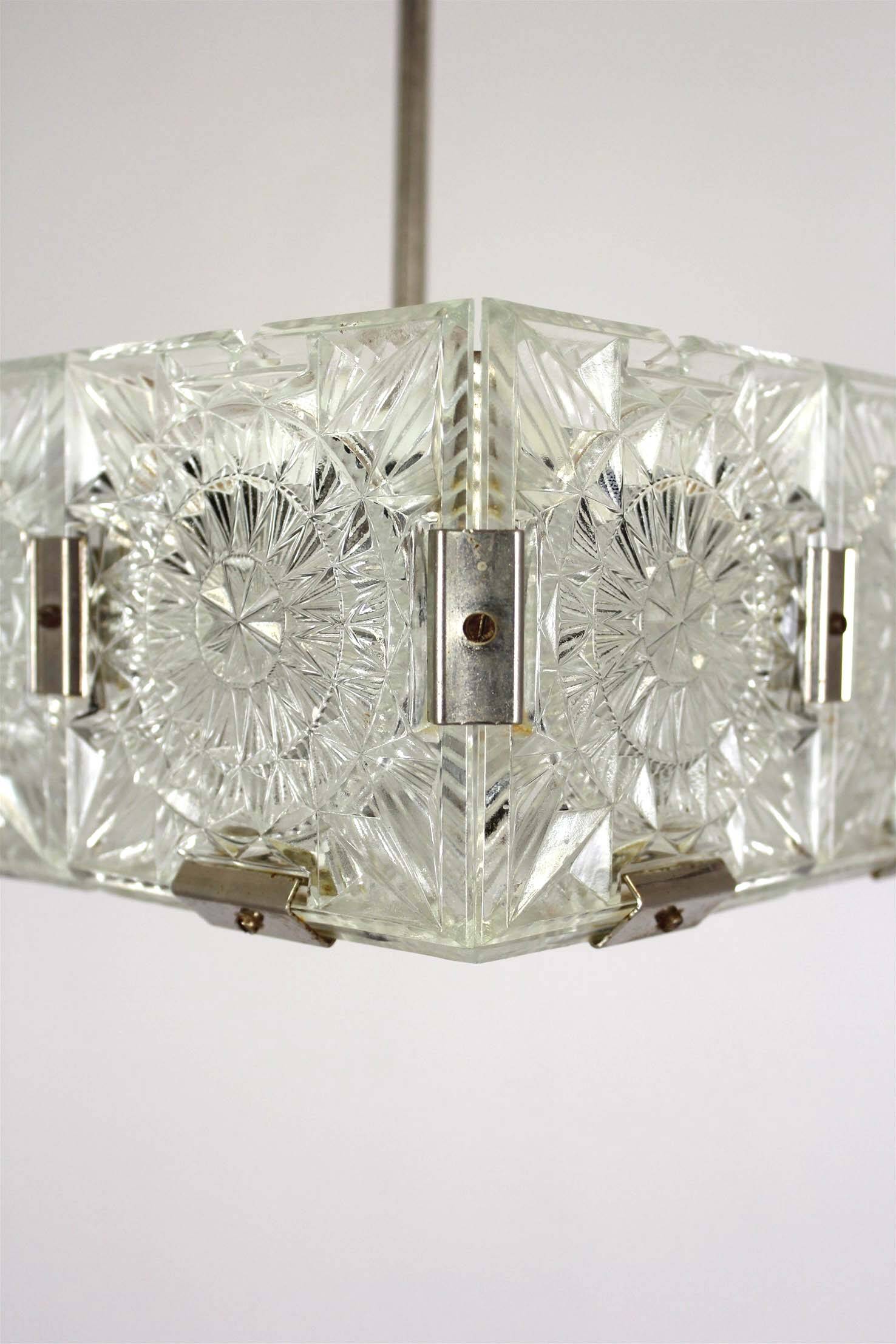 Vintage Sculptural Glass Pendant Lamp by Kamenický Šenov, 1970s