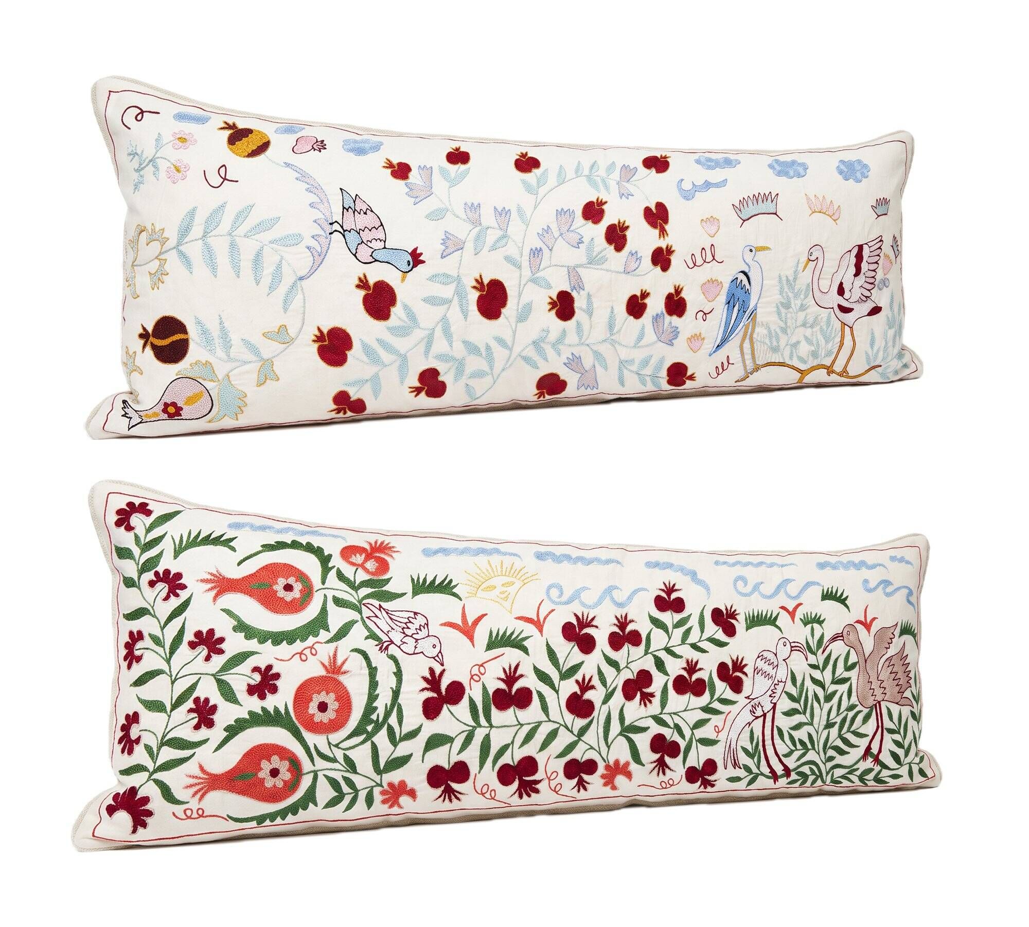 Set of 2 embroidered decorative cushion covers 45x135 cm