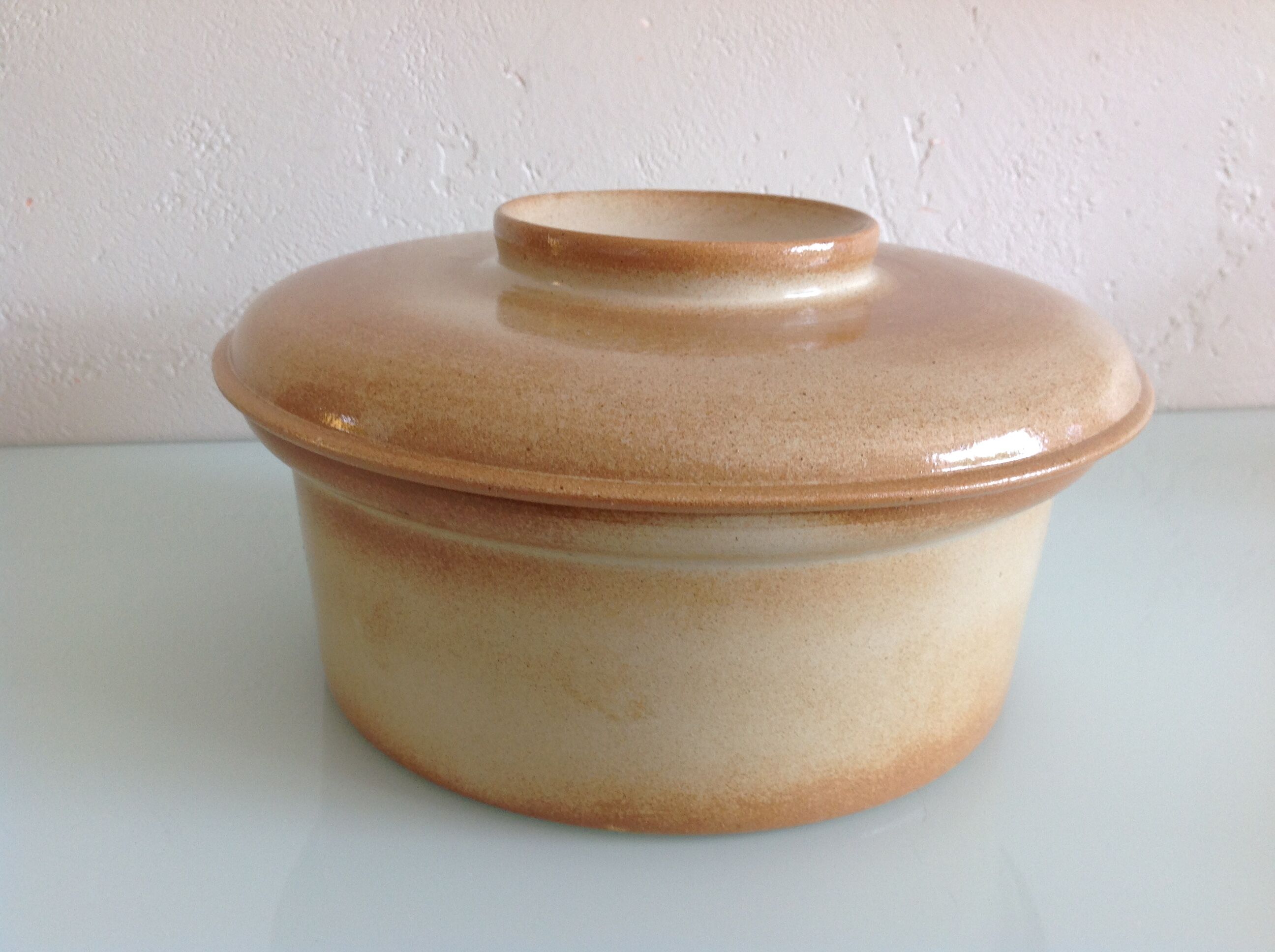 Beige stoneware vegetable dish by Grès de France 1970