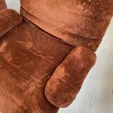 Pair 70s brown velvet armchairs