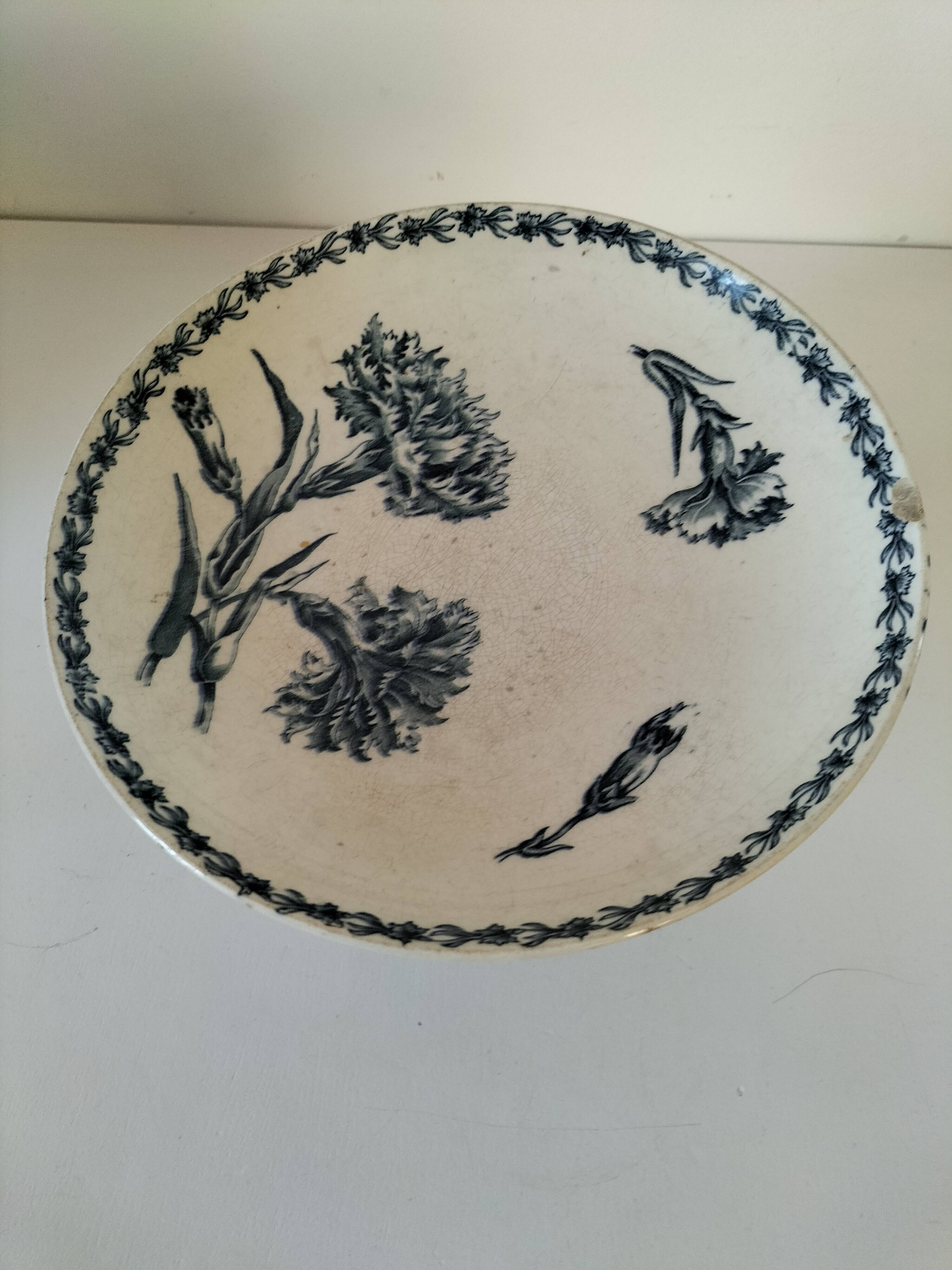 KG Lunéville footed plate with blue carnation decoration, 1880-1910