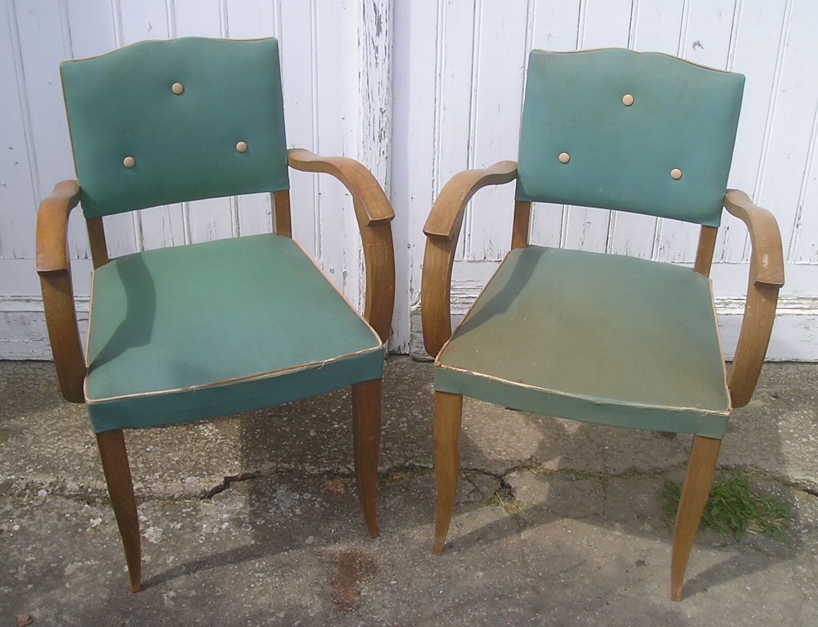 Pair of bridge armchairs in green skai 1960