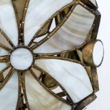 Rare Brutalist Italian Glass Paste and Wrought Iron Table Lamp by Longobard