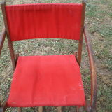 Folding armchair in wood and vintage canvas