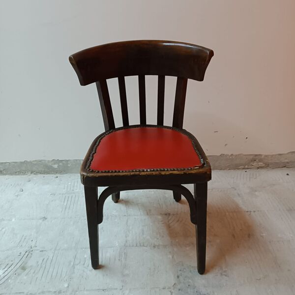 Chaise Baumann avec assise en cuir rouge