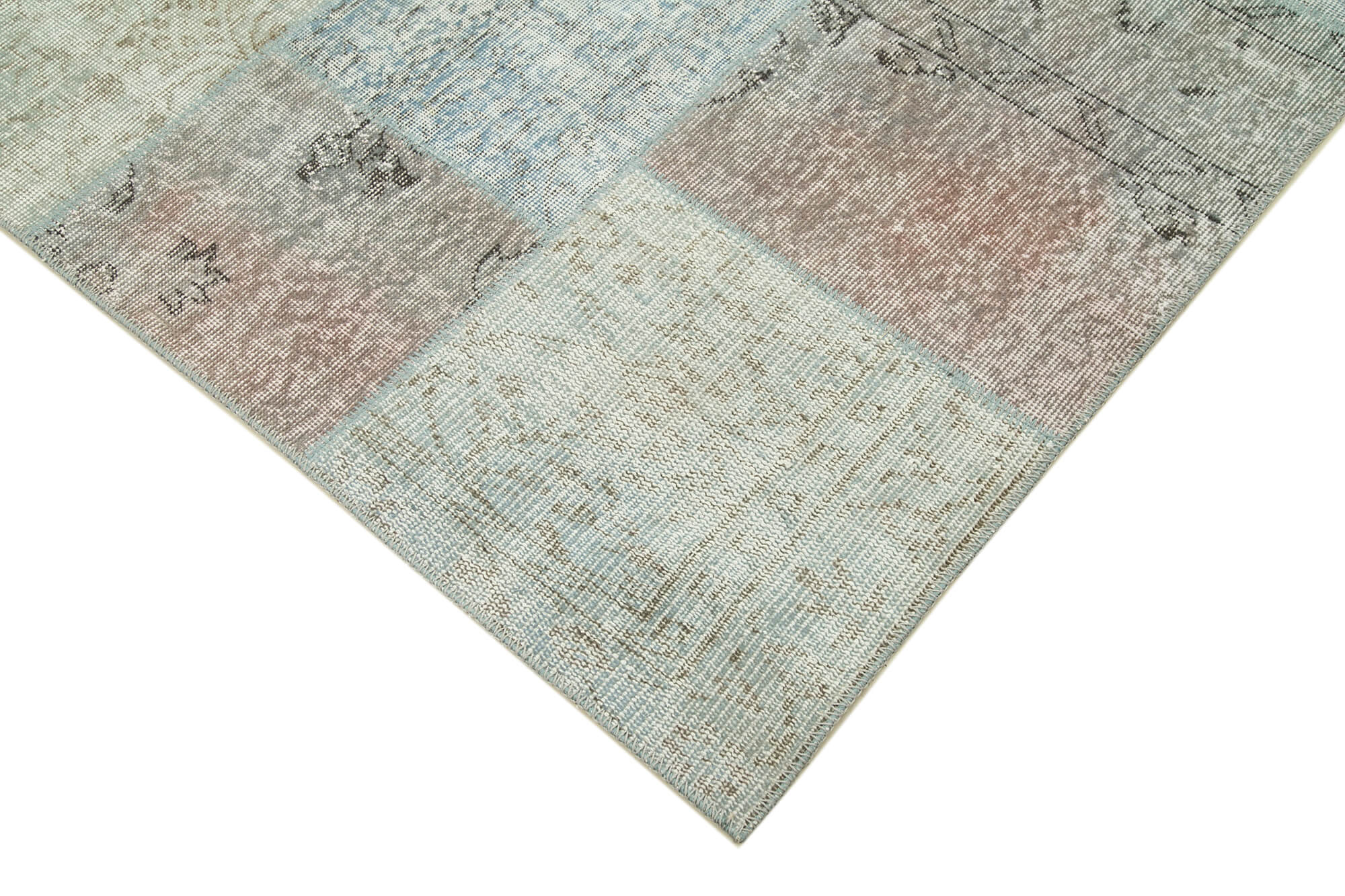 Handmade anatolian overdyed 171 cm x 241 cm blue patchwork carpet