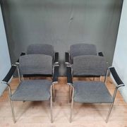 Suite of 4 contemporary armchairs in chrome-plated metal