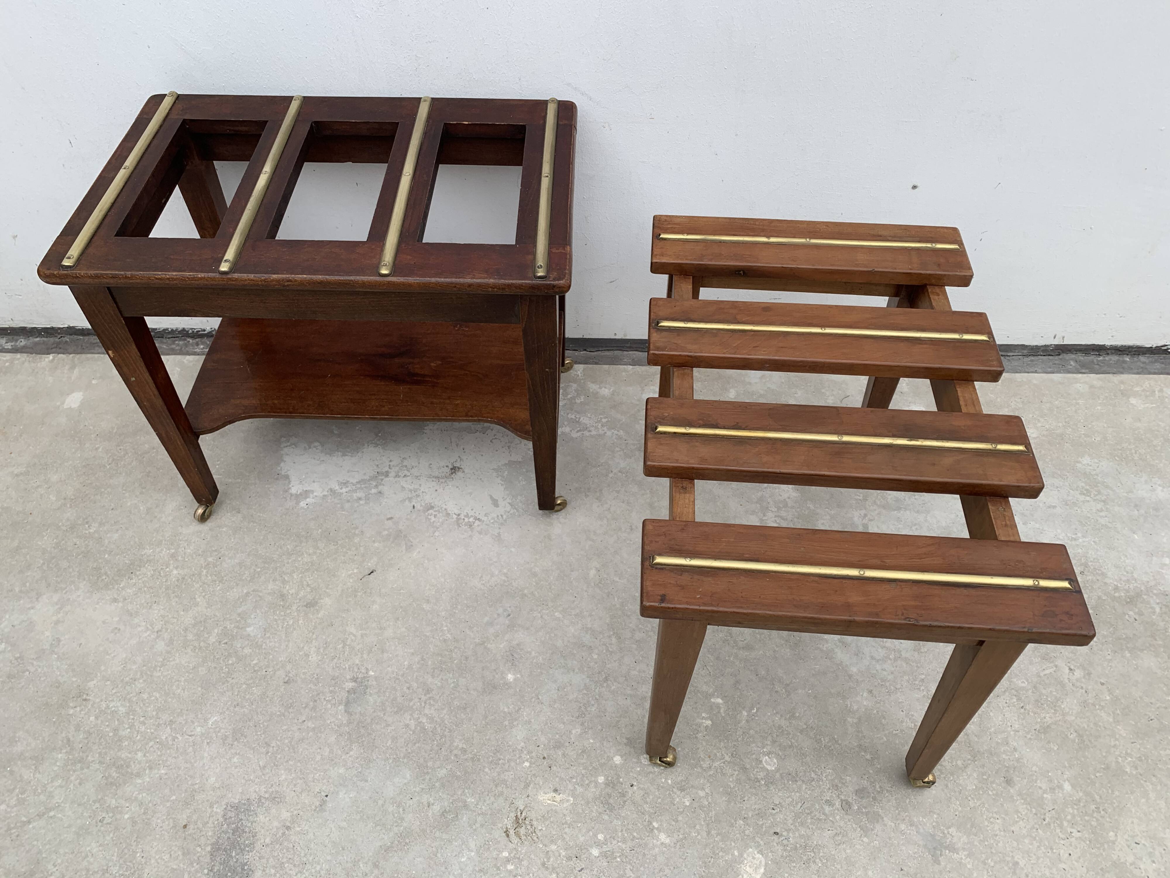 2 old English luggage rack in bronze and 19th century wood
