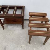 2 old English luggage rack in bronze and 19th century wood