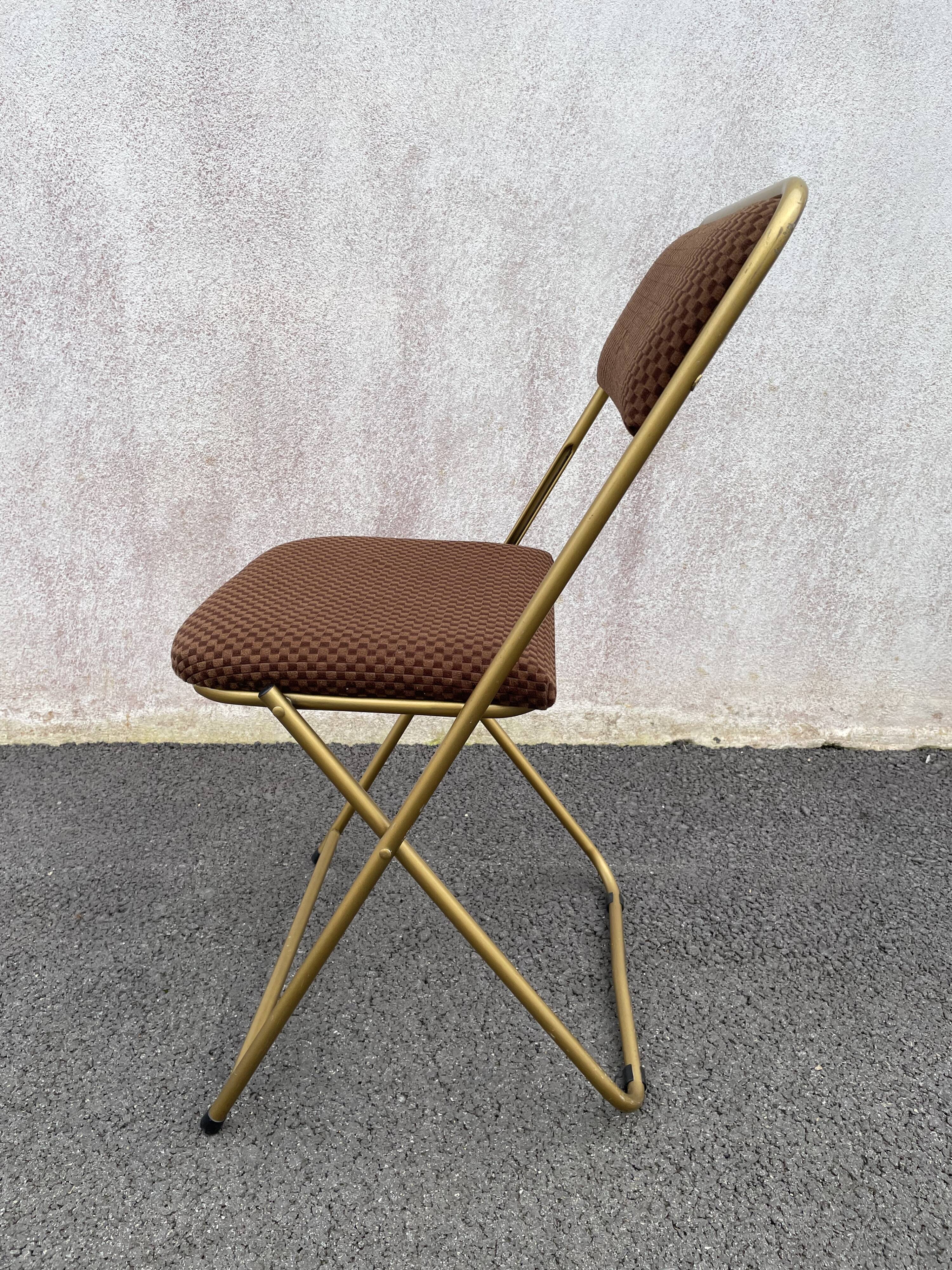 Chaise pliante dorée lafuma velours damier  60/70’s