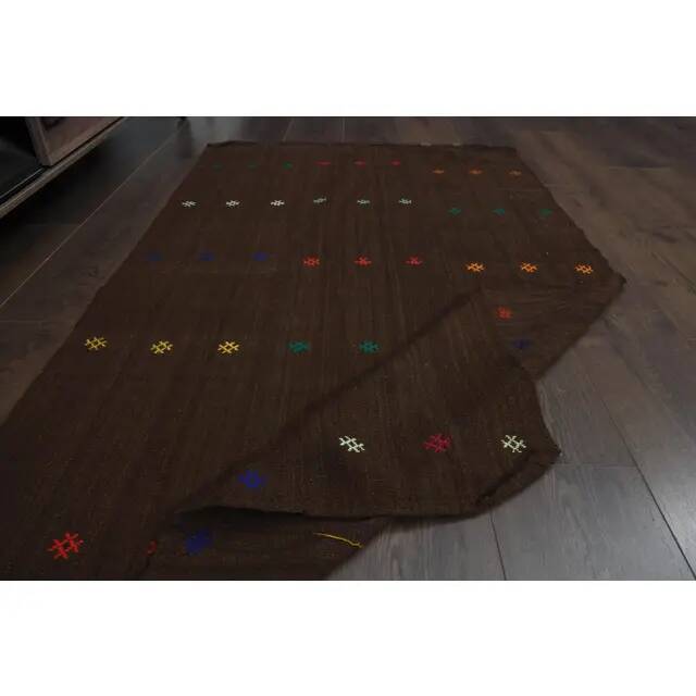 Brown Colorful Vintage Handmade Turkish Kilim Area Rug 94x160
