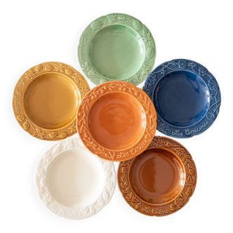 6 artisanal plates in multicolored slip A.Plavay