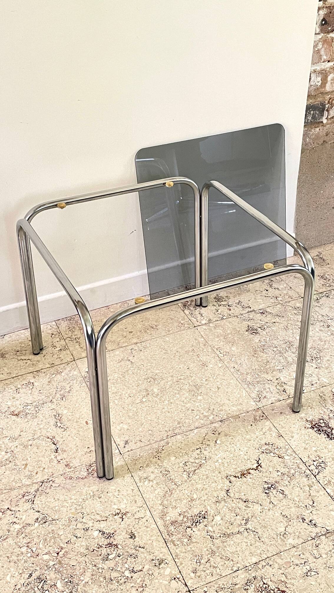1970s coffee table glass and chrome steel