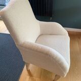 Antique armchair restored in white bouclette fabric
