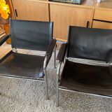Pair of Klinte, Tord Bjorklund armchairs in brown leather 1980