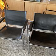 Pair of Klinte armchairs, Tord Bjorklund style, in brown leather, 1980