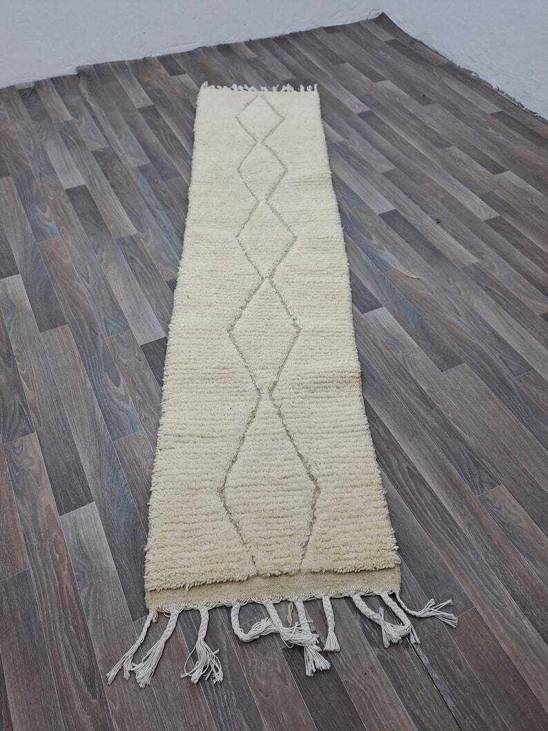 Traditional handmade natural wool rug size 75/300 cm