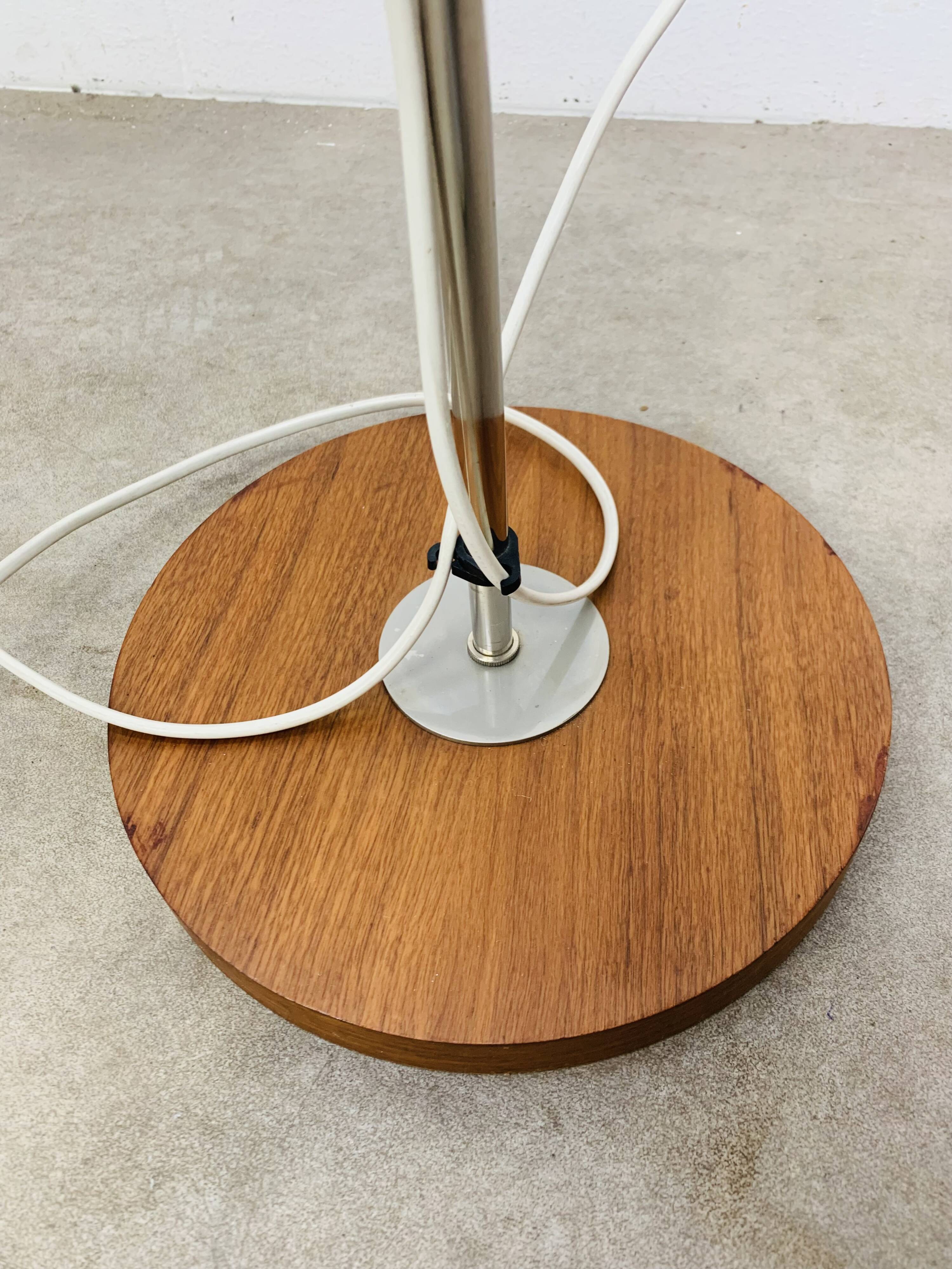 Eyeball floor lamp by Temde Leuchten, copper metal, teak and chrome, 70s.
