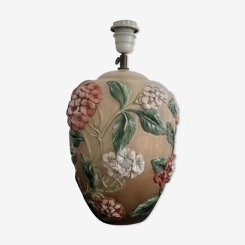 Pied de lampe chaumette barbotine décor hortensias