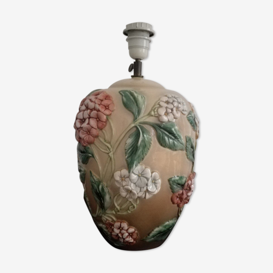 Pied de lampe chaumette barbotine décor hortensias | Selency