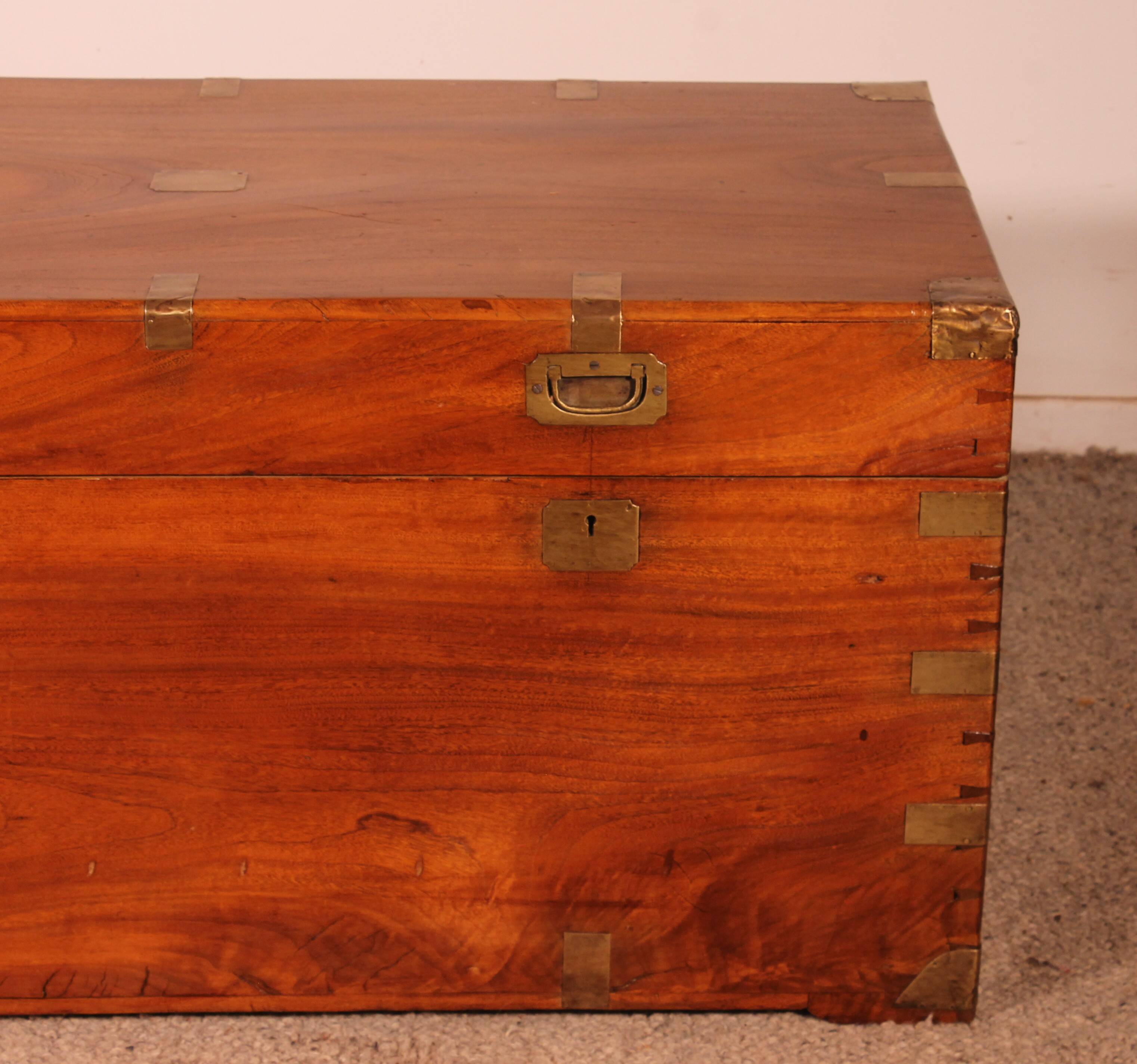 19th-century camphor wood marine chest with double locks and tray in