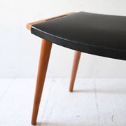 Tabouret vintage en bois et cuir