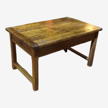 Table de ferme XIXème en bois naturel de chêne 140 x 90 cm