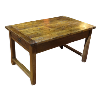 Table de ferme XIXème en bois naturel de chêne 140 x 90 cm