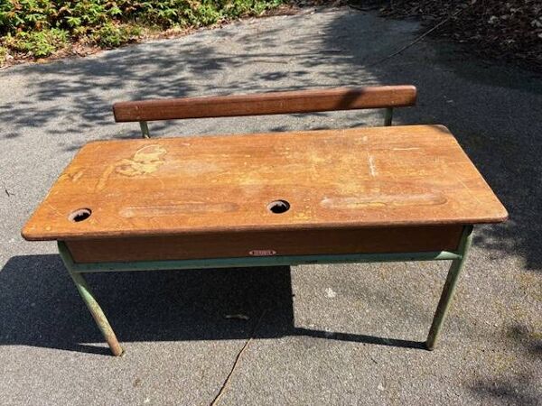 ancien bureau d'écolier / pupitre 2 places enfant / vintage