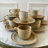 set of 10 cups and sub-cups in stoneware of the Marais handcrafted signed 70s