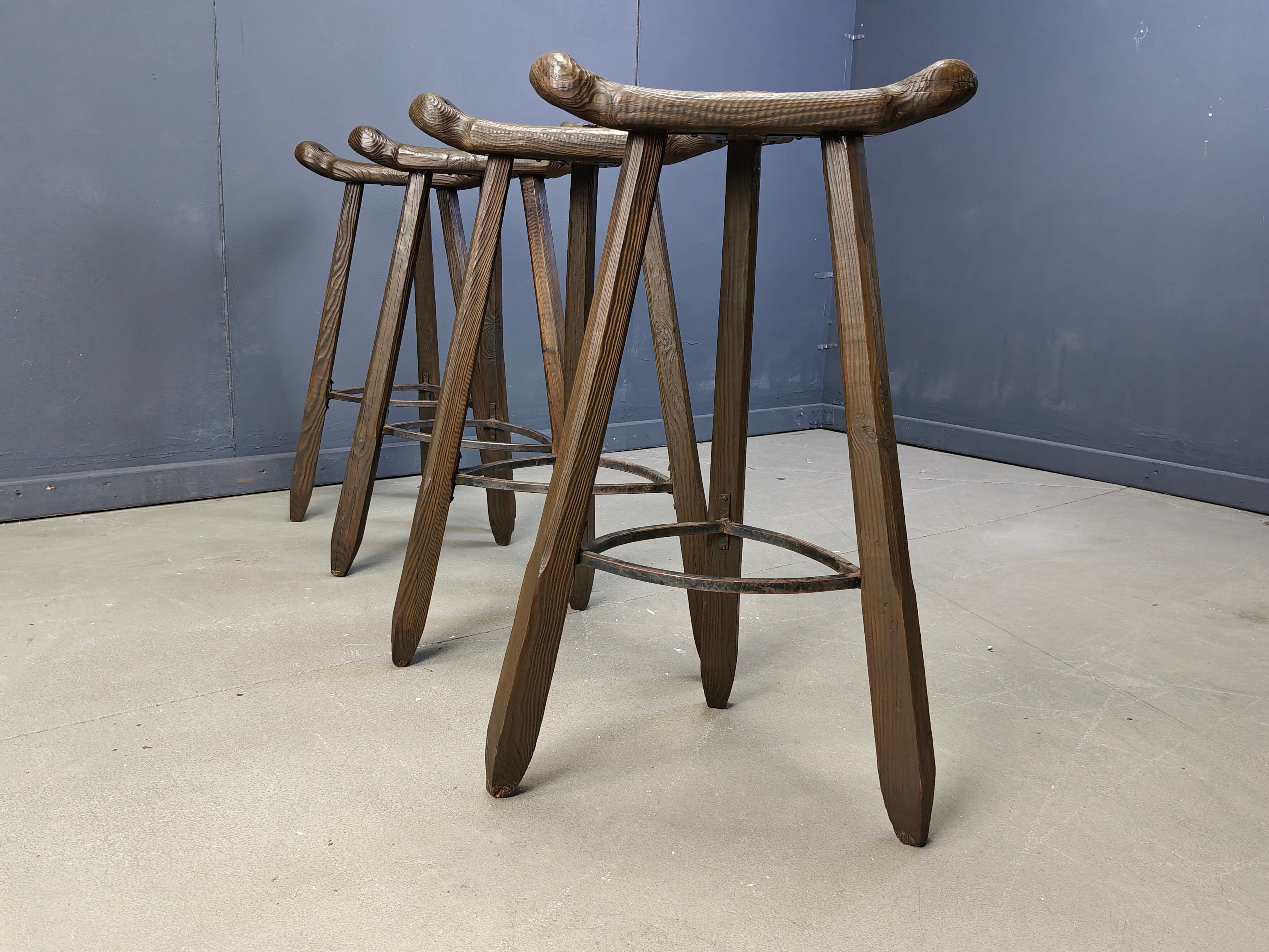 Mid-century brutalist bar stools - set of 4, 1960s