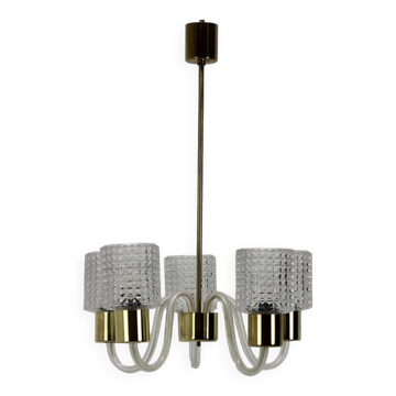 Lustre Art Déco en verre de Kamenicky Senov, années 1960, Tchécoslovaquie