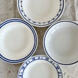 4 mismatched vintage deep plates blue and white porcelain set P