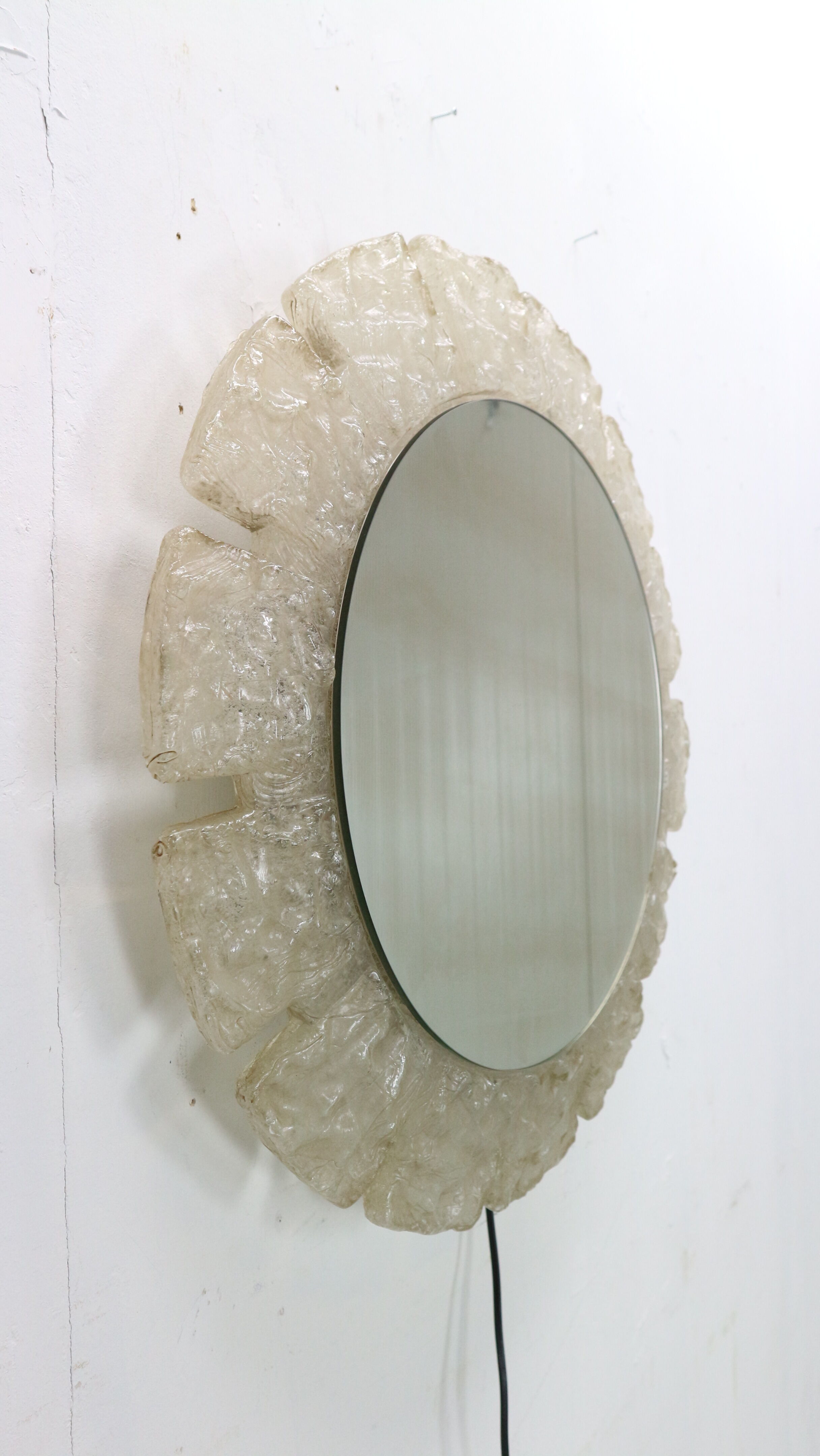 Egon hillebrand round acrylic illuminated mirror with lightening, 1970's germany