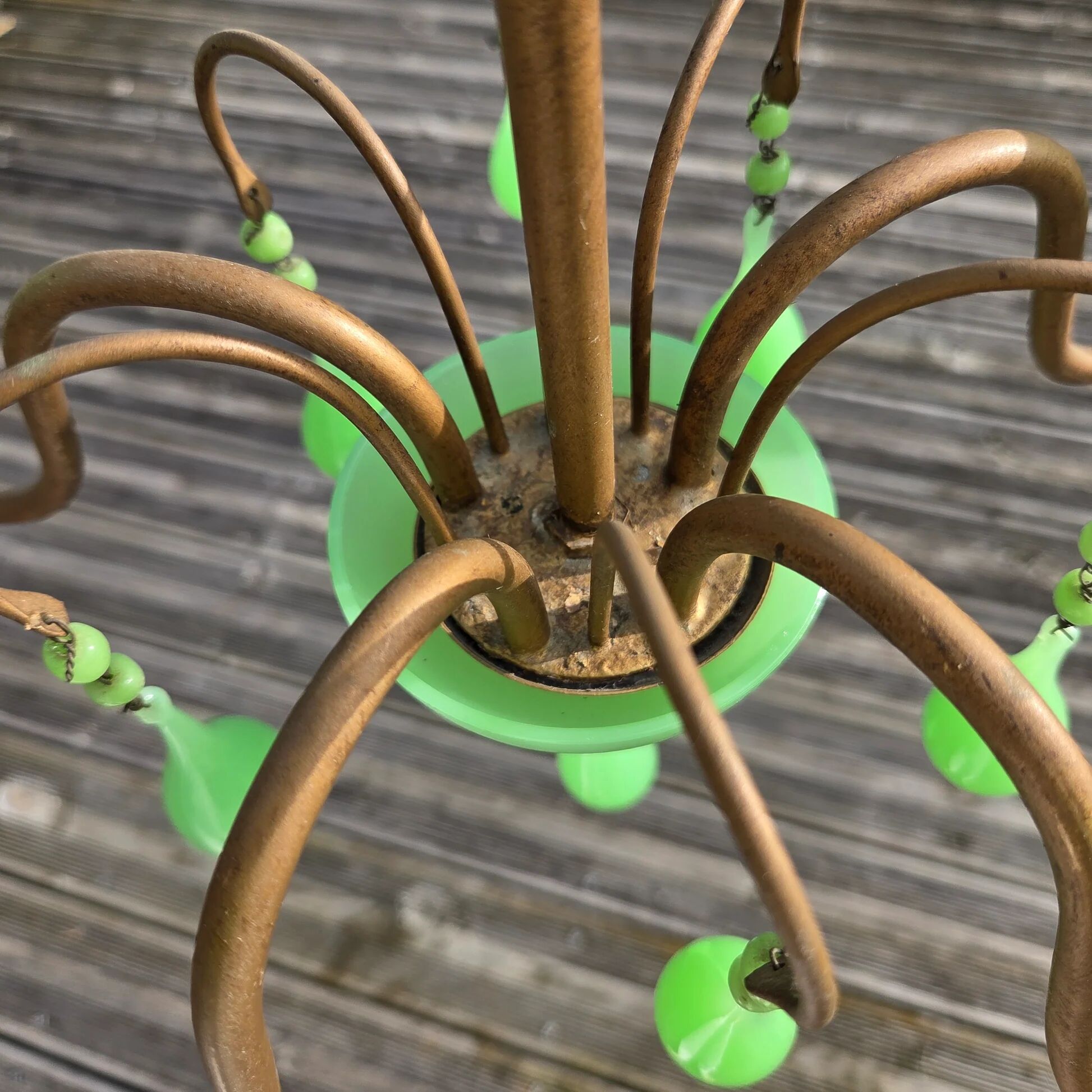 Italian chandelier with 5 lights in green opaline glass with uranium - ouraline