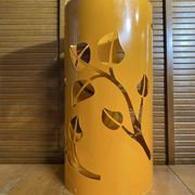 Orange Metal Cylindrical Design Umbrella Stand with Cut-Out Leaf Decoration #E2
