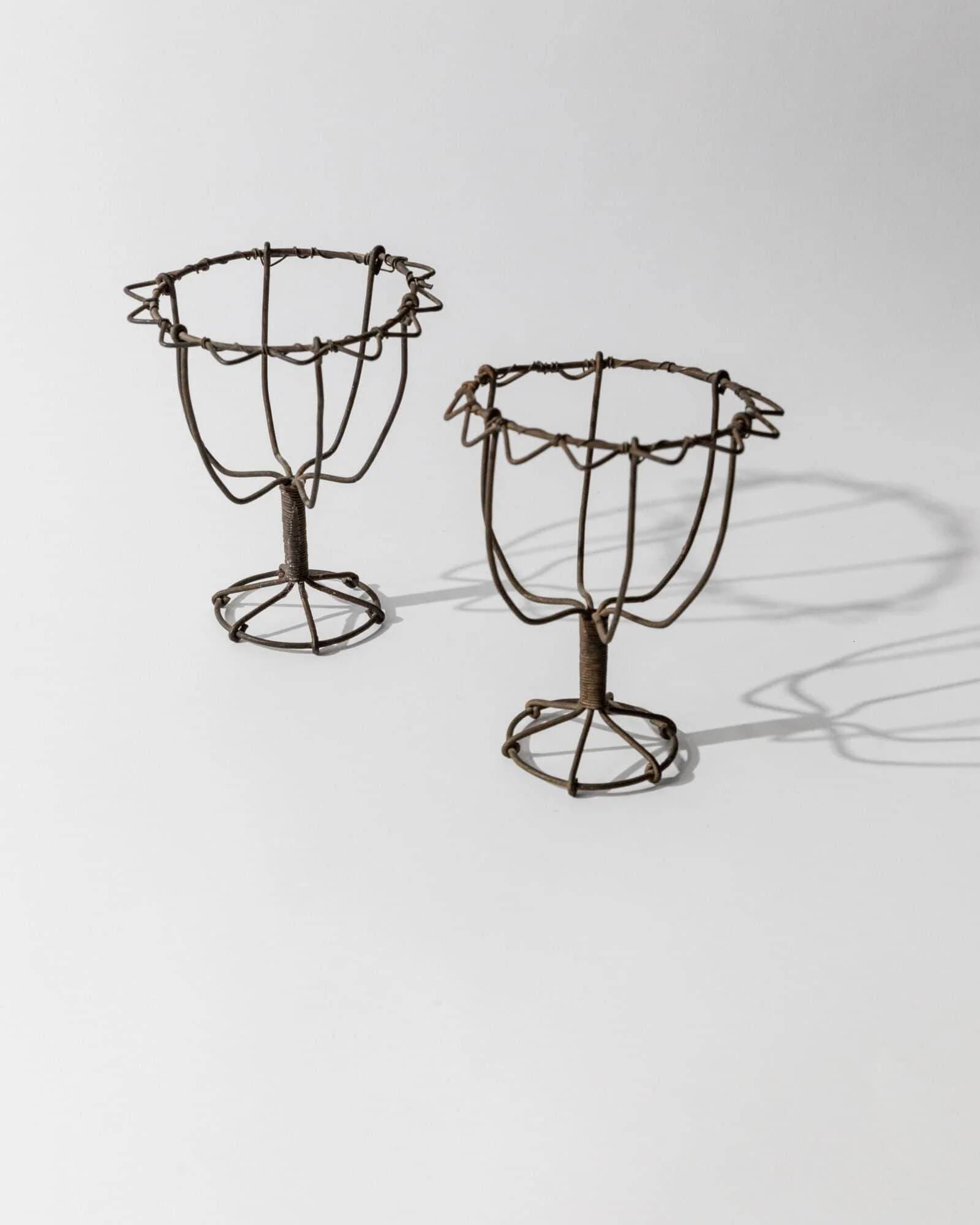 Lot of 2 antique wire candlesticks, 1850s.