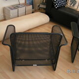 Pair of Italian armchairs in black lacquered metal with cushions from the house Talin