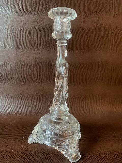 Large religious candlestick in old crystal, Virgin Mary, 1910
