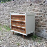 Scandinavian chest of drawers made of wood and rattan