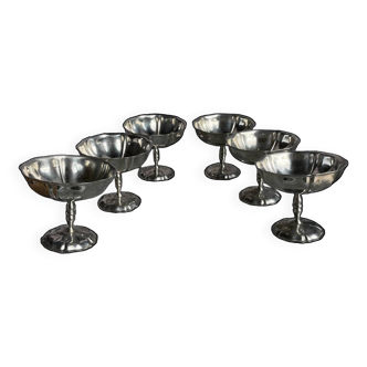 6 vintage stainless steel ice cream cups