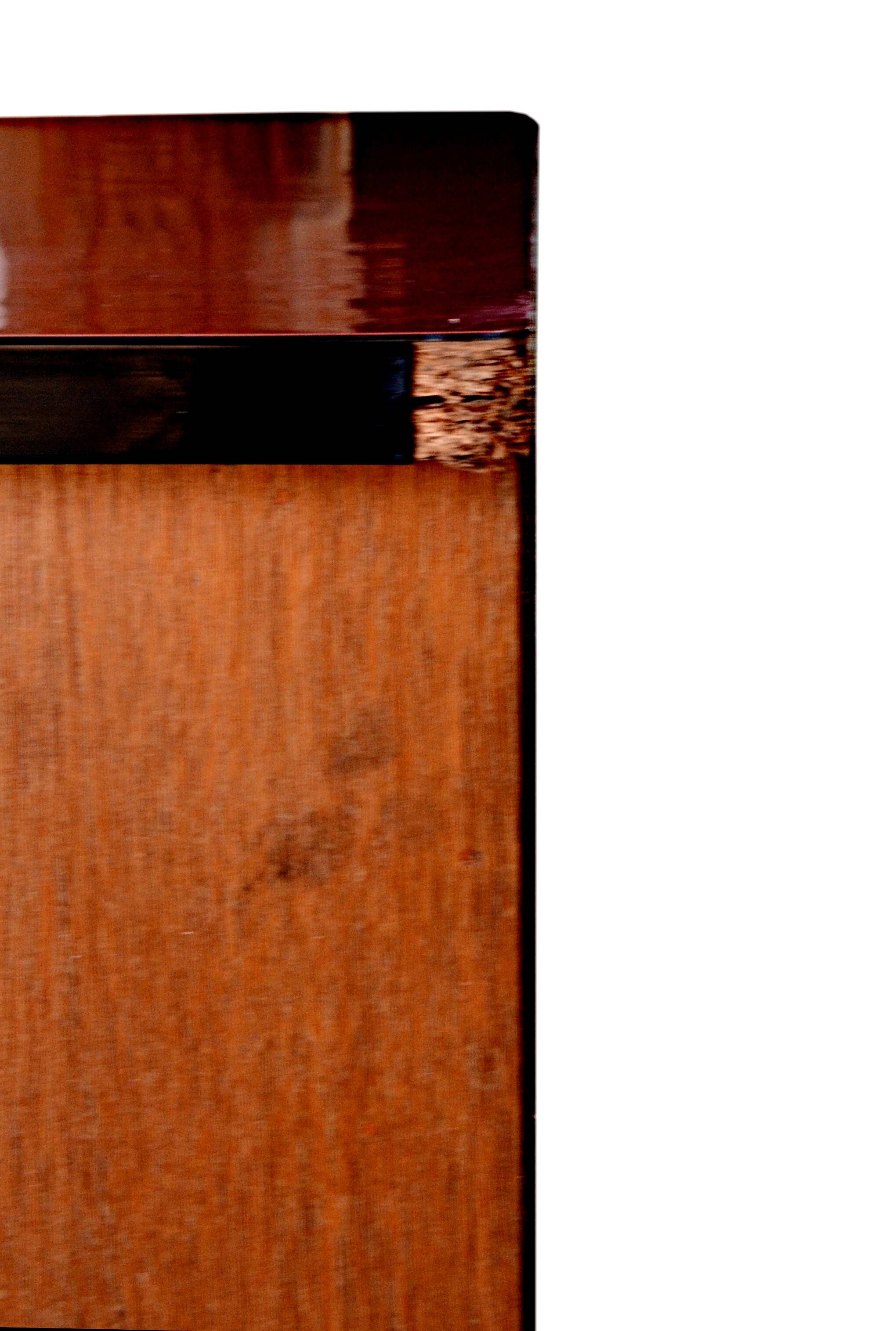 Wooden enfilade with fuchsia pink and black formica, 1950s, 130x50x100cm