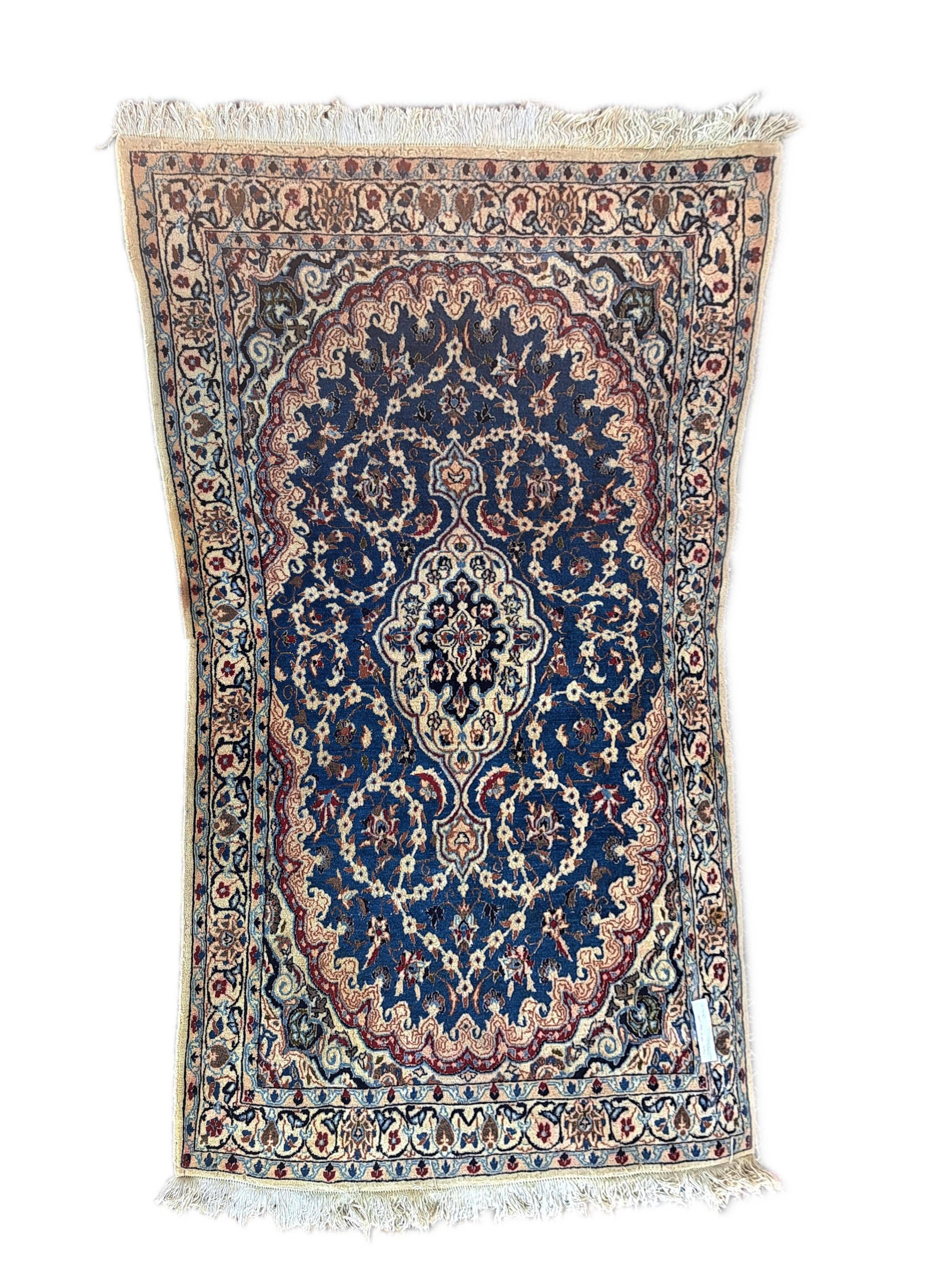 Nain carpet, floral patterns, blue and red, 116x200cm, Iran