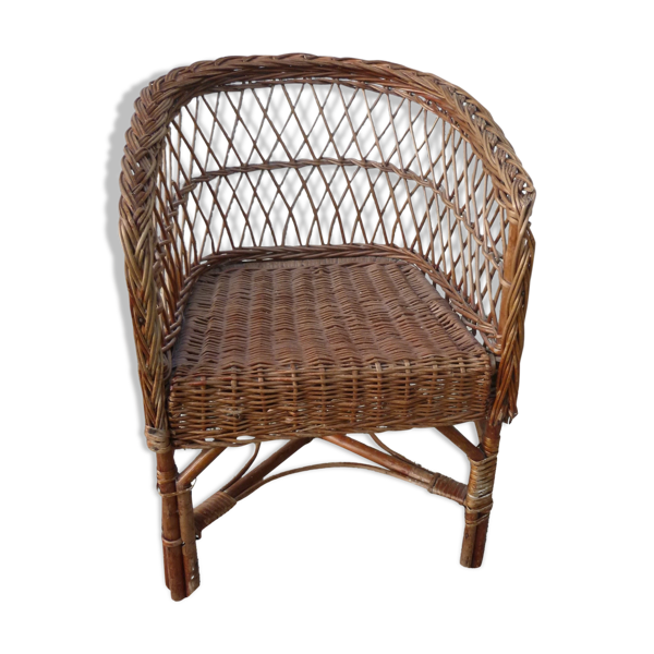 Fauteuil corbeille enfant en osier tressé vintage