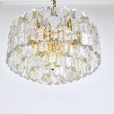 Large ceiling chandelier in gilded brass and glass Palazzo J.T. Kalmar, 1950s