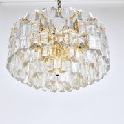 Large ceiling chandelier in gilded brass and glass Palazzo J.T. Kalmar, 1950s